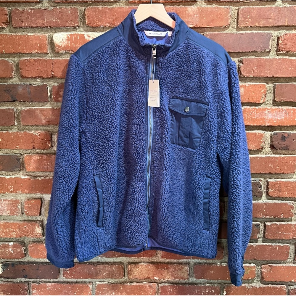 Peter Millar men's Autumn High Pile Fleece Jacket blue‎ size Large NWT MF23Z31